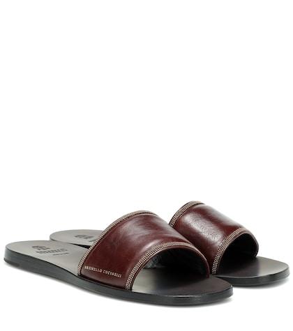 Brunello Cucinelli Embellished Leather Slides