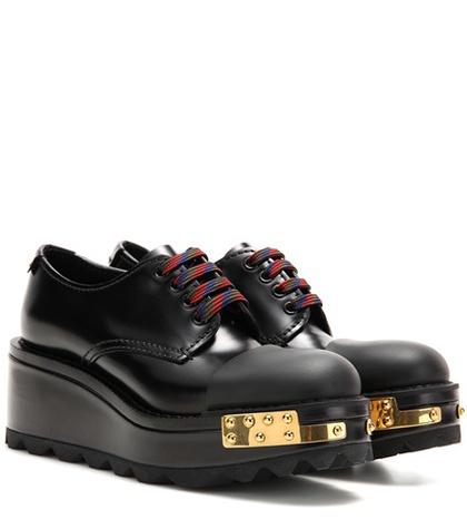 Prada Embellished Leather Derby Shoes