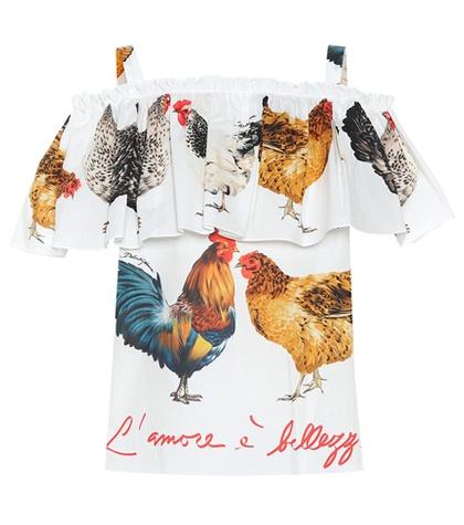 Dolce & Gabbana Hen-printed Cotton Poplin Top