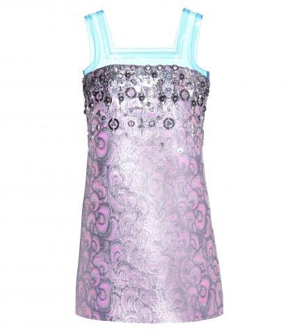 Miu Miu Embellished Jacquard Dress With Transparent Straps