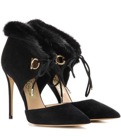 Salvatore Ferragamo Francesca Fur-trimmed Suede Pumps