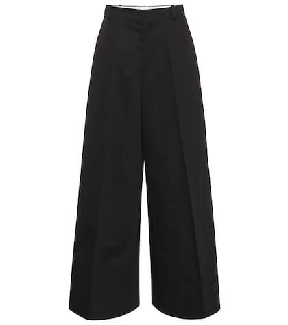 Self-portrait Wide-leg Cotton And Linen Pants