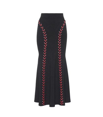 Alexander Mcqueen Leather-trimmed Wool-blend Skirt