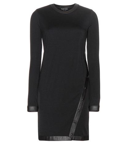Tom Ford Leather-trimmed Wool-blend Dress