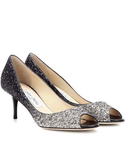 Jimmy Choo Isabel Glitter Peep-toe Pumps