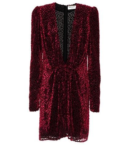 Saint Laurent Flocked Velvet Silk-blend Dress