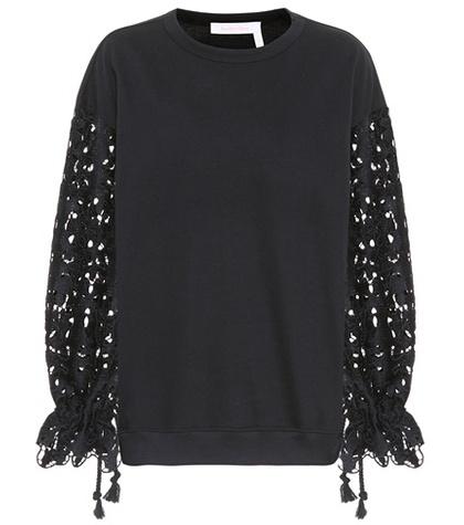 Self-portrait Lace Sleeved Cotton Sweater