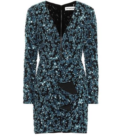 Self-portrait Ruffled Sequined Minidress