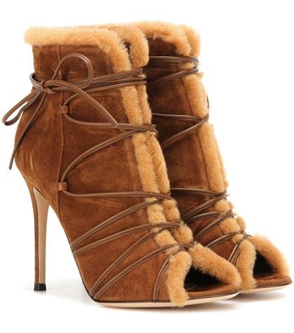 Gianvito Rossi Aspen Suede Peep-toe Ankle Boots