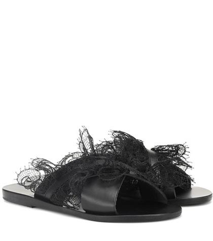 Ancient Greek Sandals Thais Lace-trimmed Leather Slides