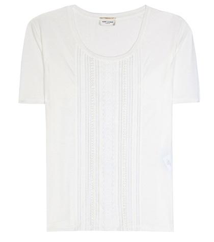 Saint Laurent Macramé-trimmed Cotton T-shirt