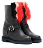 Fendi Fur-embellished Leather Ankle Boots