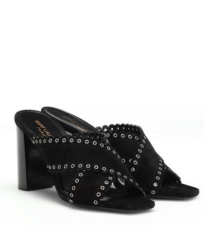 Saint Laurent Loulou 95 Embellished Suede Sandals
