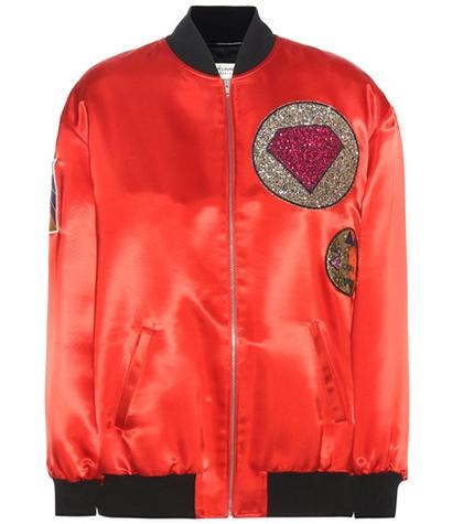 Saint Laurent Satin Bomber Jacket With Appliqué