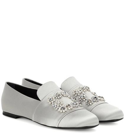 Roger Vivier Crystal-embellished Satin Loafers