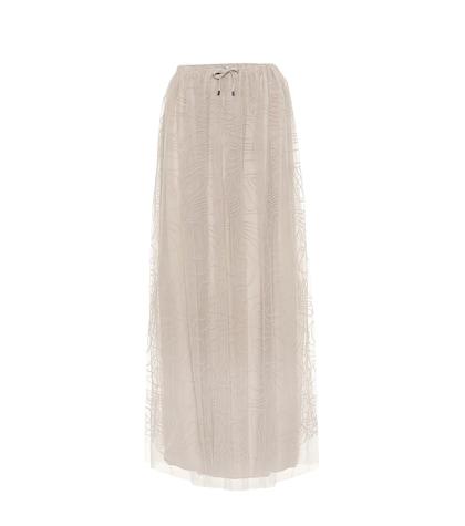 Brunello Cucinelli Embroidered Tulle Maxi Skirt