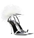 Saint Laurent Inez Feather-trimmed Leather Sandals