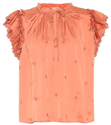 Fendi Kids Myra Embroidered Satin Top