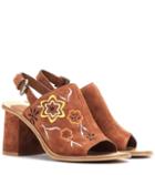 See By Chlo Embroidered Suede Sling-back Sandals