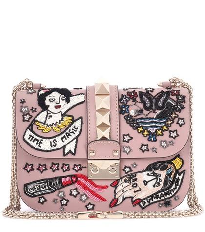 Saint Laurent Valentino Garavani Lock Small Beige Beaded Leather Shoulder Bag