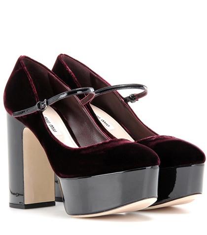 Polo Ralph Lauren Velvet And Patent Leather Platform Pumps
