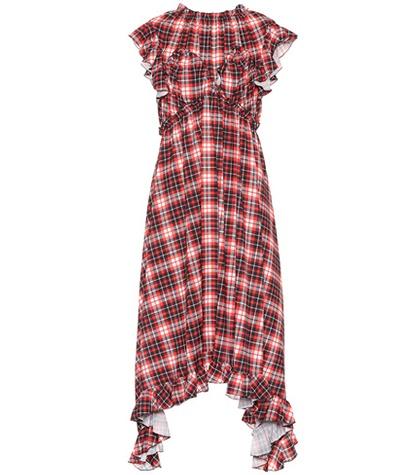 Msgm Checked Satin Midi Dress