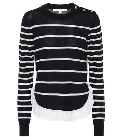 Veronica Beard Ruffled Striped Wool Sweater