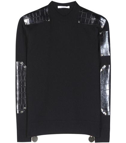 Givenchy Wool Sweater With Embossed Leather