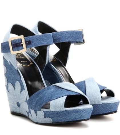 Roger Vivier Denim Patchwork Wedge Sandals