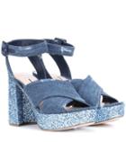 Mary Katrantzou Denim And Glitter Plateau Sandals