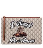 Gucci Leather And Fabric Embellished Pouch