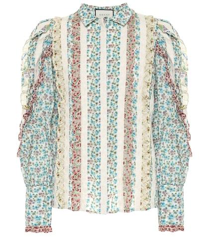 Gucci Ruffled Floral Cotton Blouse