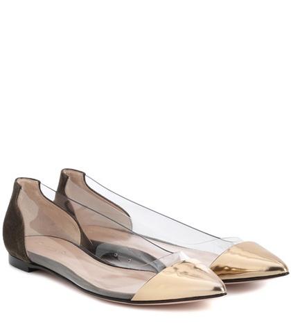 Gianvito Rossi Plexi Leather And Suede Ballerinas