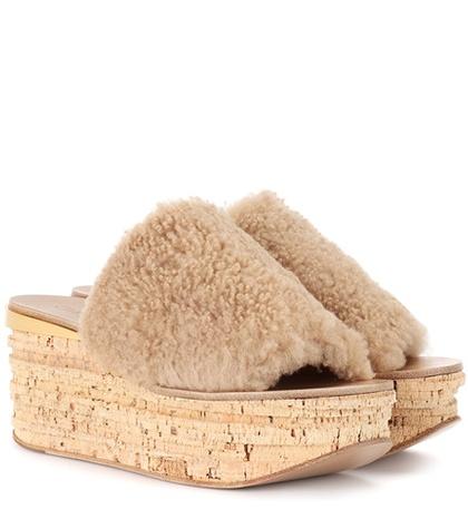 Chlo Camille Shearling Wedge Mules