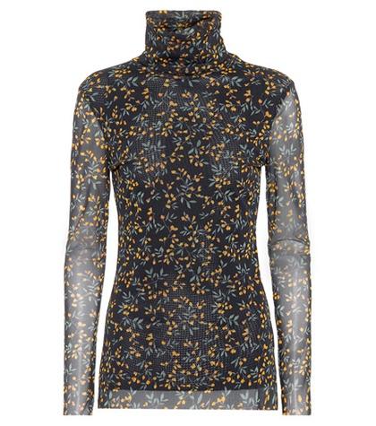 Ganni Tilden Floral-printed Mesh Top