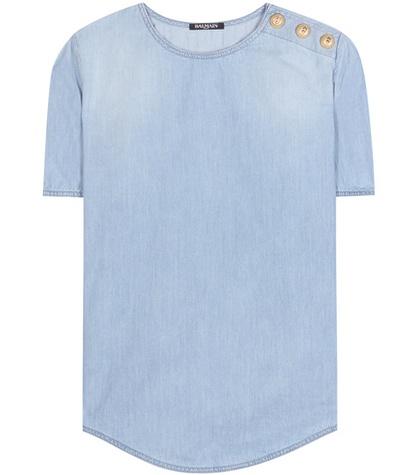 Balmain Embellished Denim T-shirt