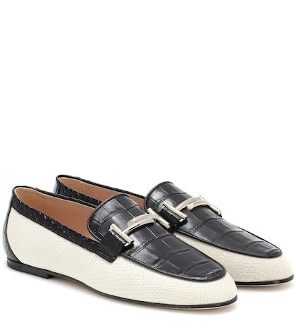 Tod's Double T Canvas And Leather Loafers