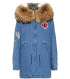 Mr & Mrs Italy Printed Denim Fur-trimmed Coat