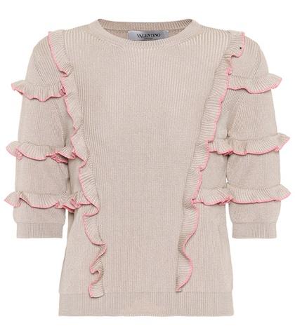 Valentino Ruffle-trimmed Cotton Sweater