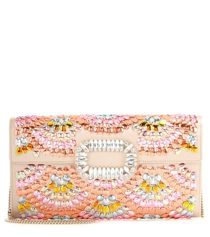 Roger Vivier Evening Envelope Embellished Satin Clutch