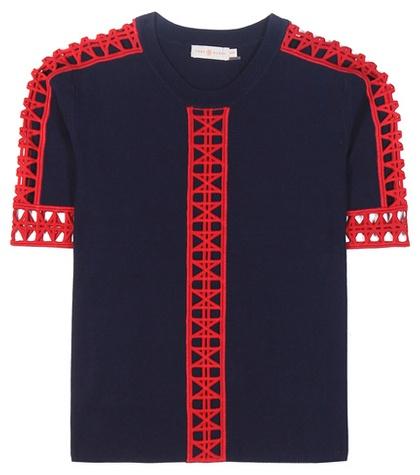 Tory Burch Rosemary Knitted Cotton Top With Crochet-knit Lace
