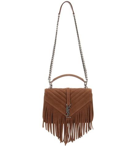 Oscar De La Renta Classic Monogram Fringed Suede Shoulder Bag