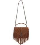 Oscar De La Renta Classic Monogram Fringed Suede Shoulder Bag