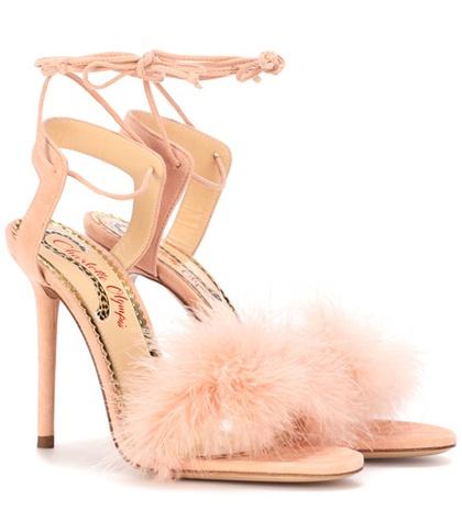 Charlotte Olympia Salsa 110 Feather-trimmed Suede Sandals