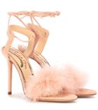 Charlotte Olympia Salsa 110 Feather-trimmed Suede Sandals