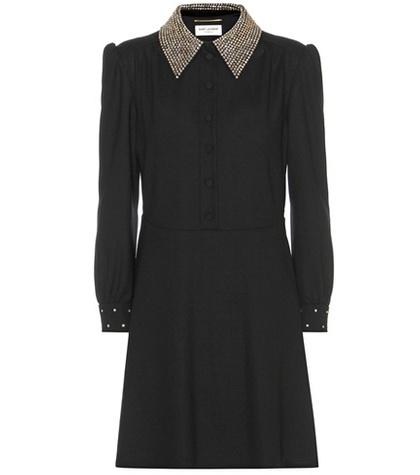 Saint Laurent Crystal-embellished Wool Crêpe Dress