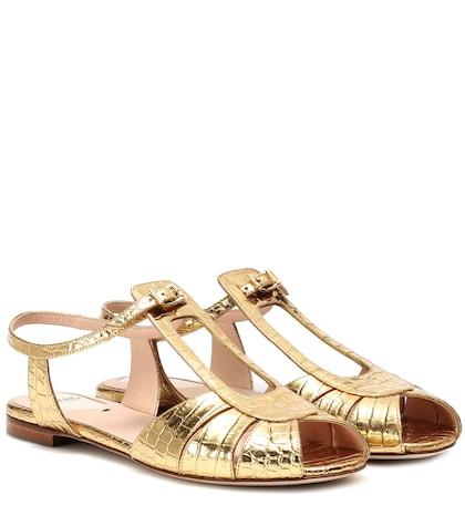 Fendi Embossed Leather Sandals