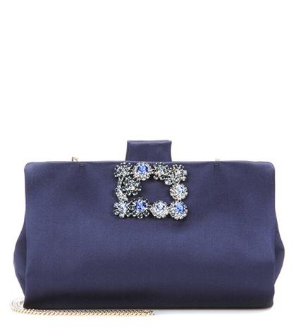 Roger Vivier Soft Flowers Crystal-embellished Satin Clutch