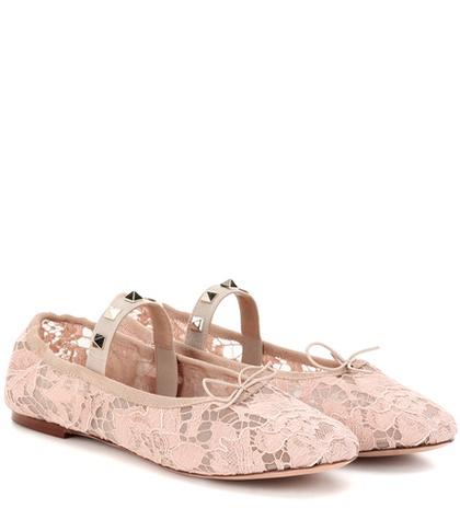 Bottega Veneta Valentino Garavani Rockstud Ballet Lace Ballerinas