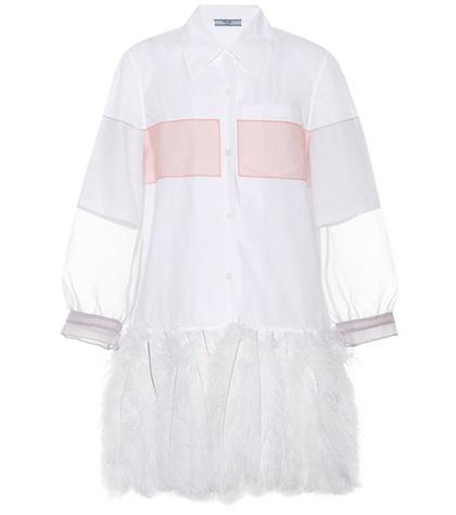 Prada Feather-trimmed Cotton Dress